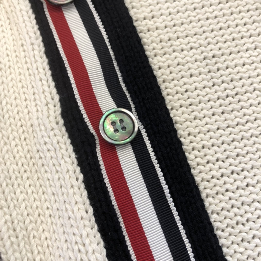 Cremefarbener Woll-Colourblock-Cardigan – Herren