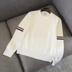 Schwarzer Woll-Armstreifen-Rundhals-Pullover – Herren