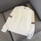 Schwarzer Woll-Armstreifen-Rundhals-Pullover – Herren
