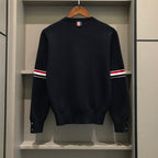 Schwarzer Woll-Armstreifen-Rundhals-Pullover – Herren