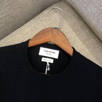 Schwarzer Woll-Armstreifen-Rundhals-Pullover – Herren