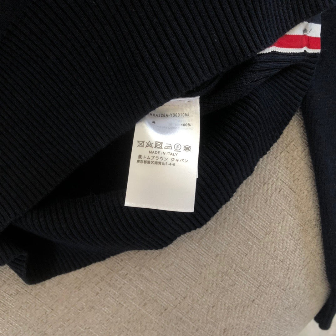 Schwarzer Woll-Armstreifen-Rundhals-Pullover – Herren