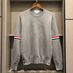 Schwarzer Woll-Armstreifen-Rundhals-Pullover – Herren