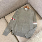 Schwarzer Woll-Armstreifen-Rundhals-Pullover – Herren