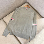 Schwarzer Woll-Armstreifen-Rundhals-Pullover – Herren
