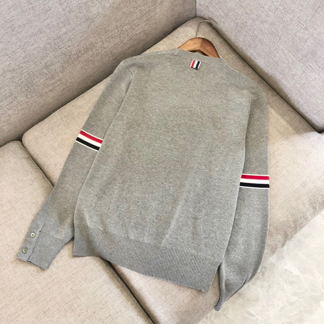 Schwarzer Woll-Armstreifen-Rundhals-Pullover – Herren