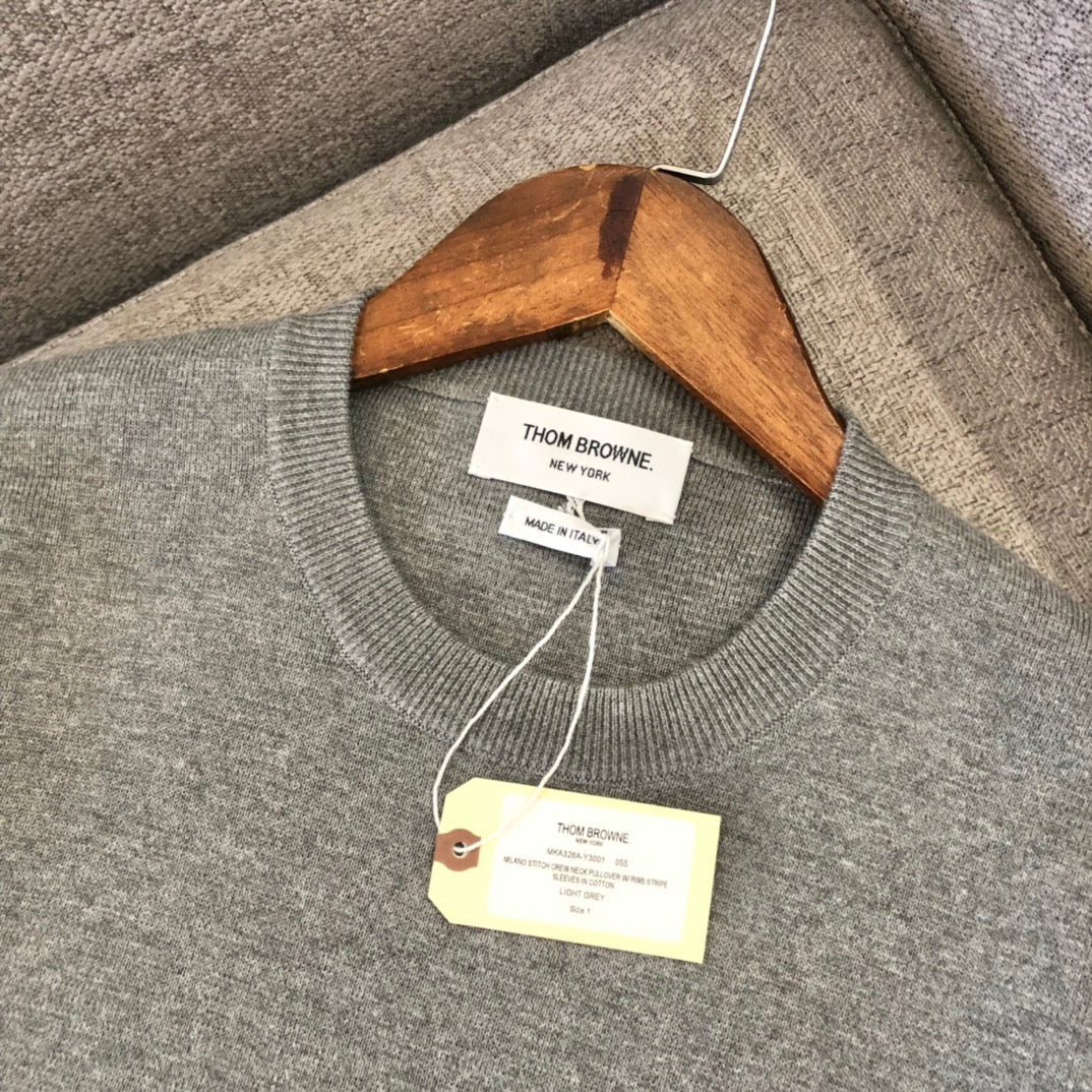 Schwarzer Woll-Armstreifen-Rundhals-Pullover – Herren