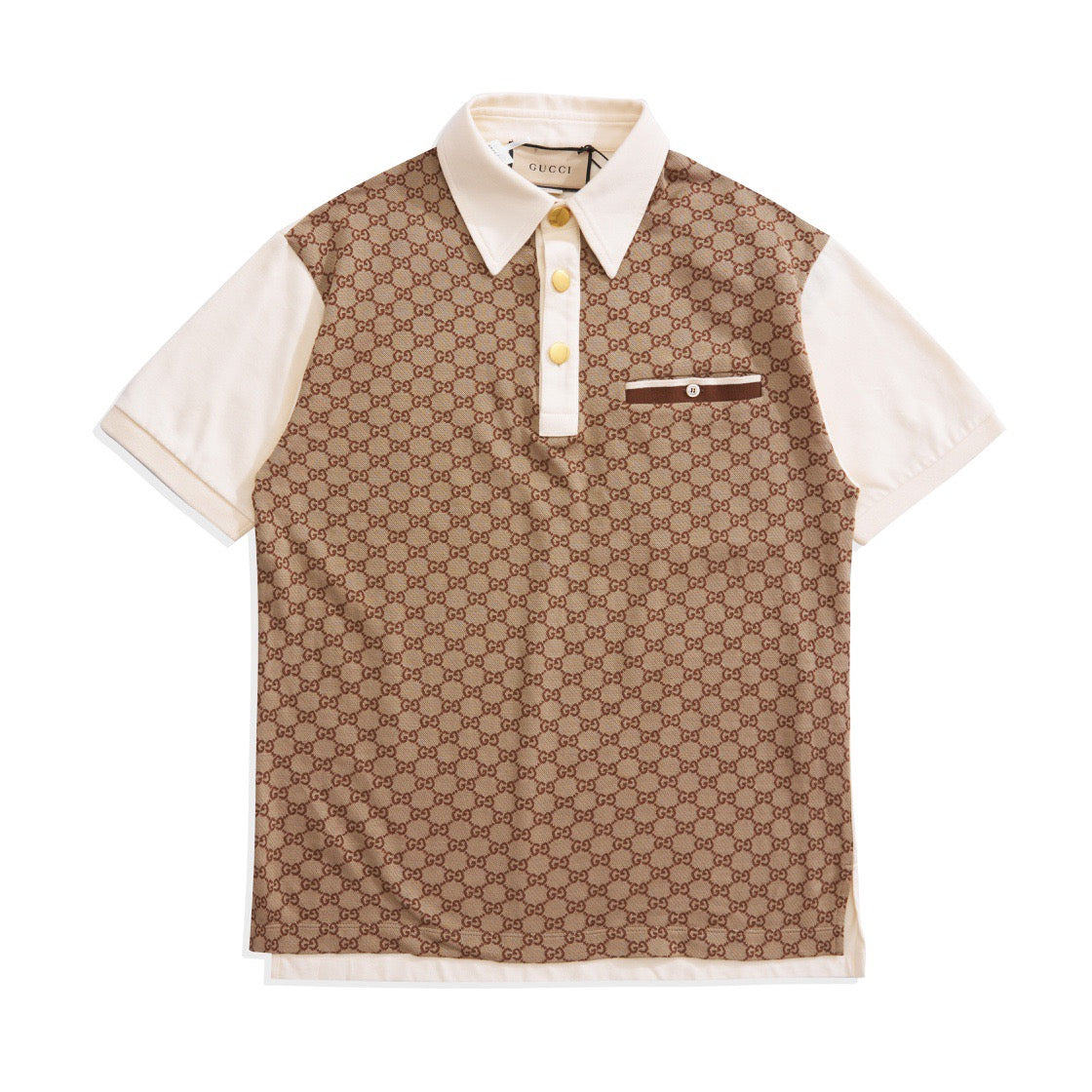 Beige Jacquard-Monogramm Kurzarmshirt – Herren