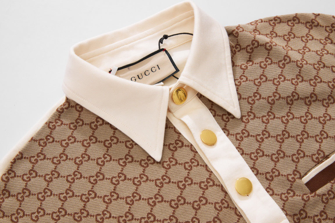 Beige Jacquard-Monogramm Kurzarmshirt – Herren