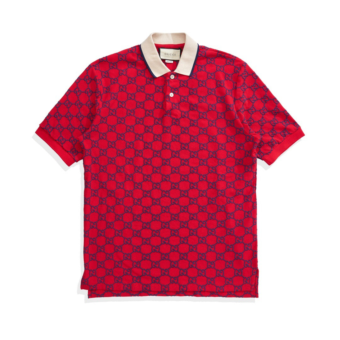 Rotes Jacquard-Monogramm Kurzarmshirt – Herren