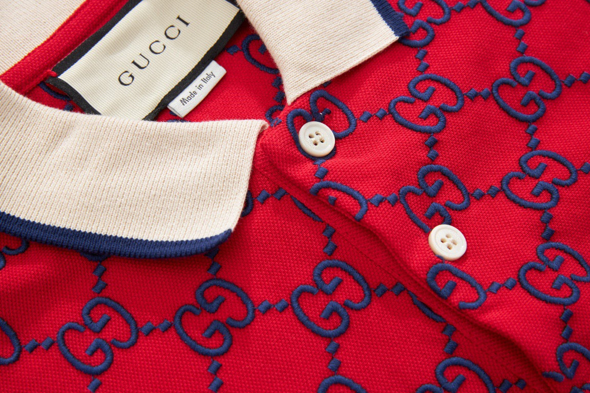 Rotes Jacquard-Monogramm Kurzarmshirt – Herren