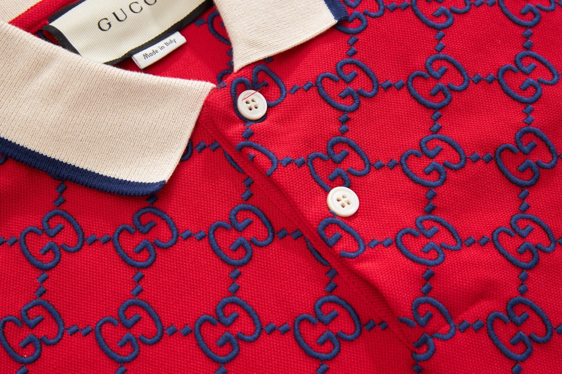 Rotes Jacquard-Monogramm Kurzarmshirt – Herren
