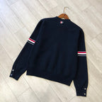 Marineblauer Cardigan mit Ärmelstreifen aus Wolle – Herren