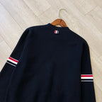 Marineblauer Cardigan mit Ärmelstreifen aus Wolle – Herren