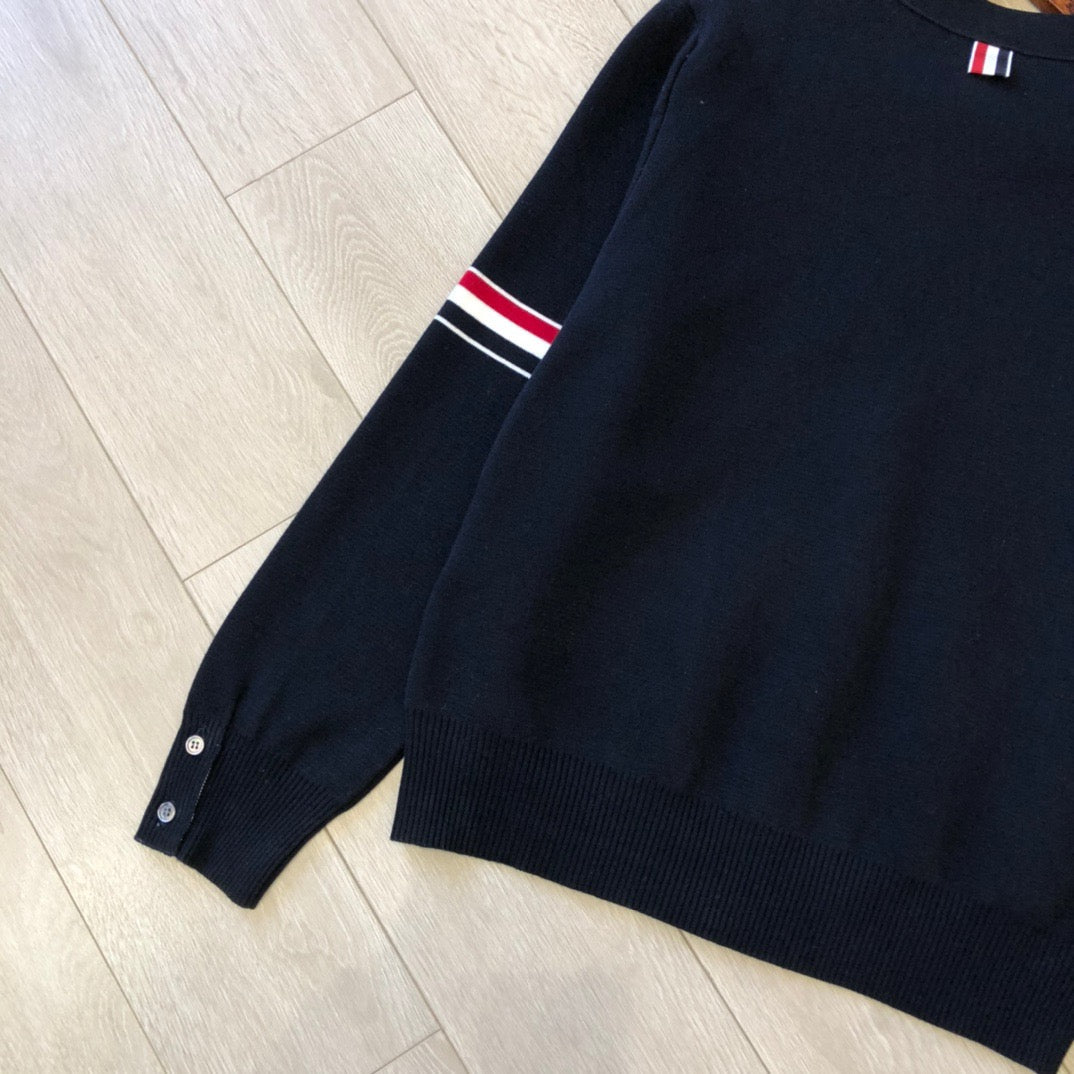 Marineblauer Cardigan mit Ärmelstreifen aus Wolle – Herren