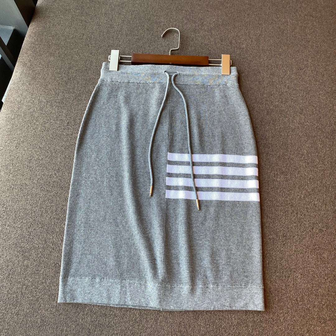 Grey Knit Four-Bar Midi Skirt - Women's