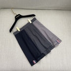 Grey Wool Colourblock Pleated Skirt - Women's