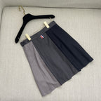 Grey Wool Colourblock Pleated Skirt - Women's
