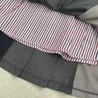 Grey Wool Colourblock Pleated Skirt - Women's