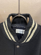 Black Wool Striped Trim Varsity - Men's