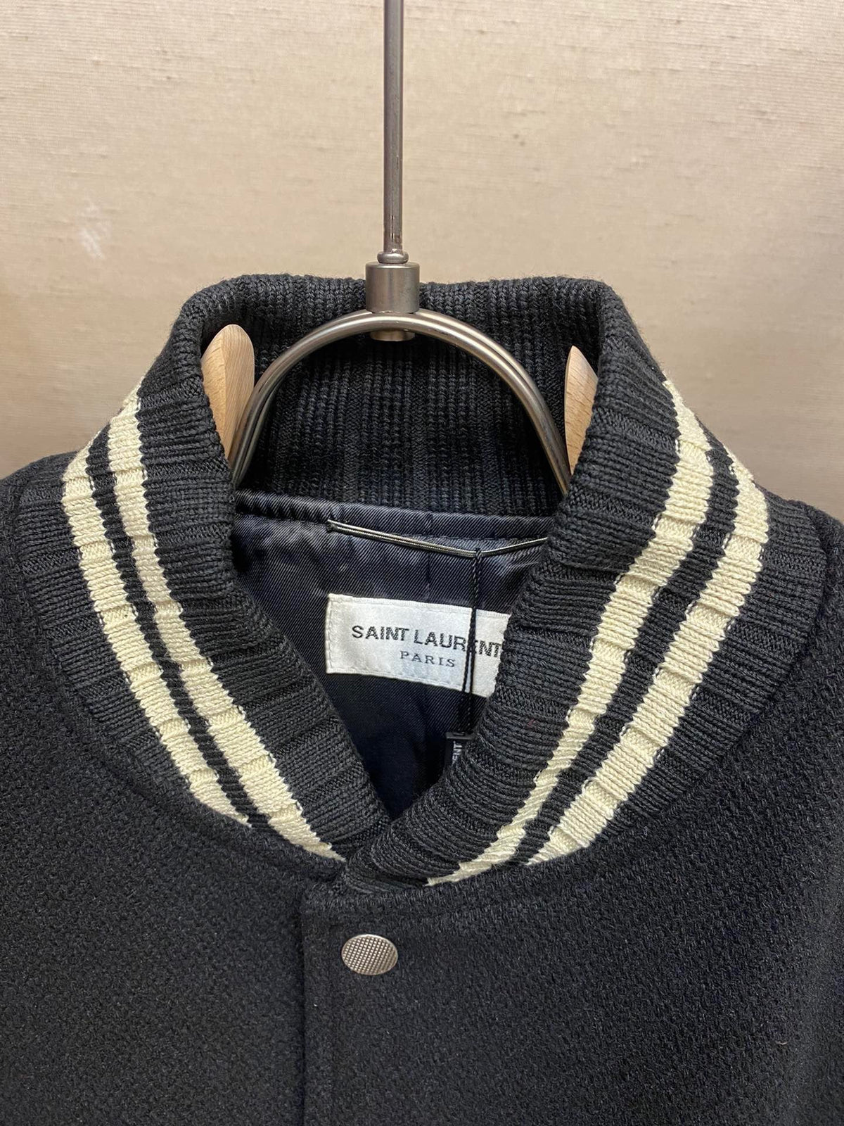 Black Wool Striped Trim Varsity - Men's