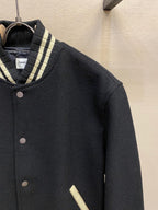 Black Wool Striped Trim Varsity - Men's