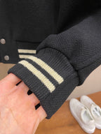 Black Wool Striped Trim Varsity - Men's