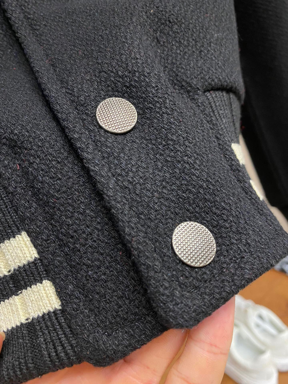 Black Wool Striped Trim Varsity - Men's