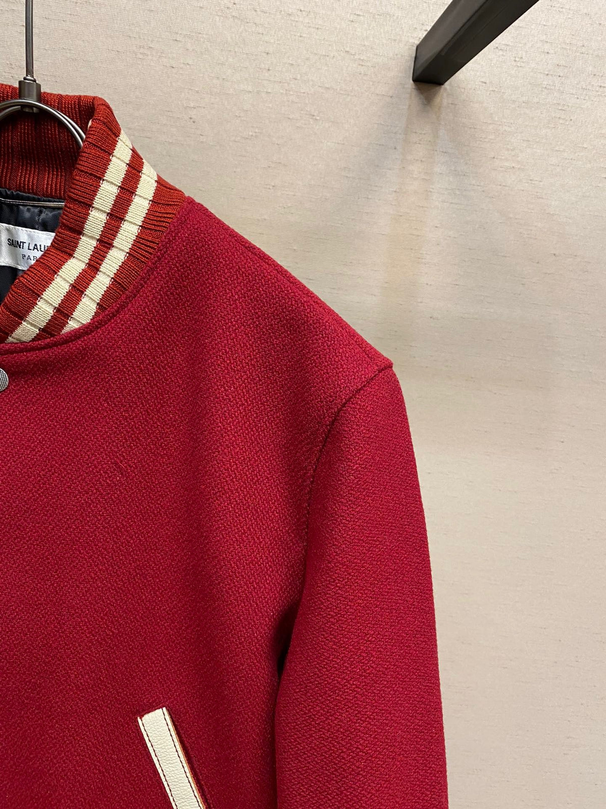 Black Wool Striped Trim Varsity - Men's