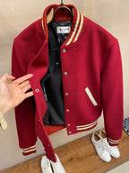 Black Wool Striped Trim Varsity - Men's