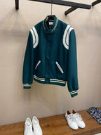 Green Wool Contrast Sleeve Varsity - Men's