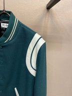 Green Wool Contrast Sleeve Varsity - Men's