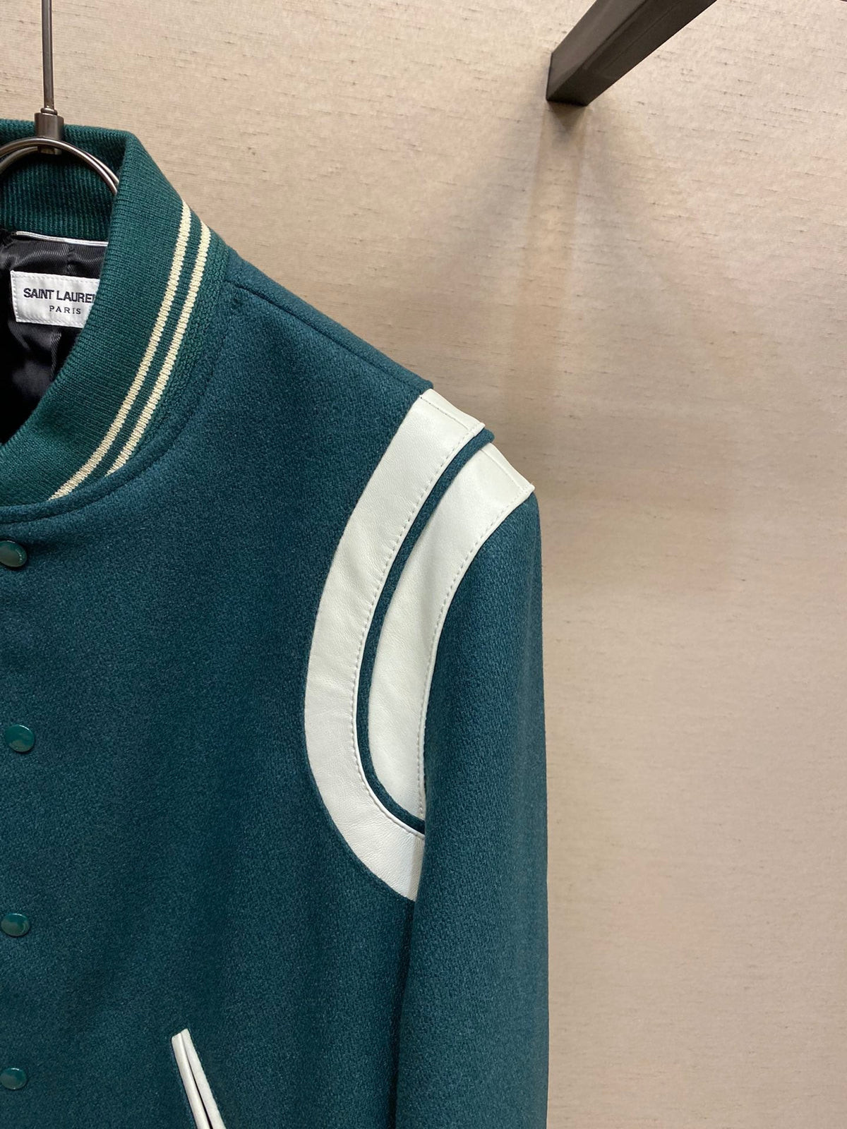 Green Wool Contrast Sleeve Varsity - Men's