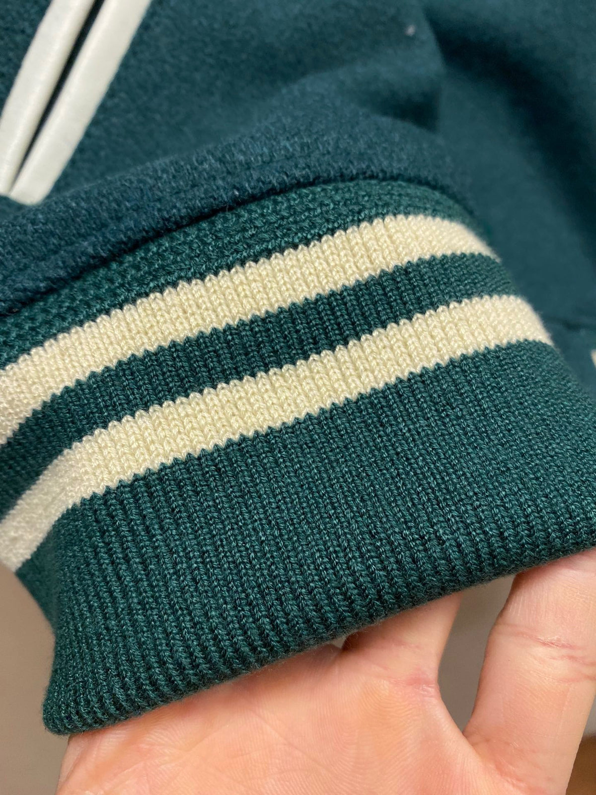 Green Wool Contrast Sleeve Varsity - Men's