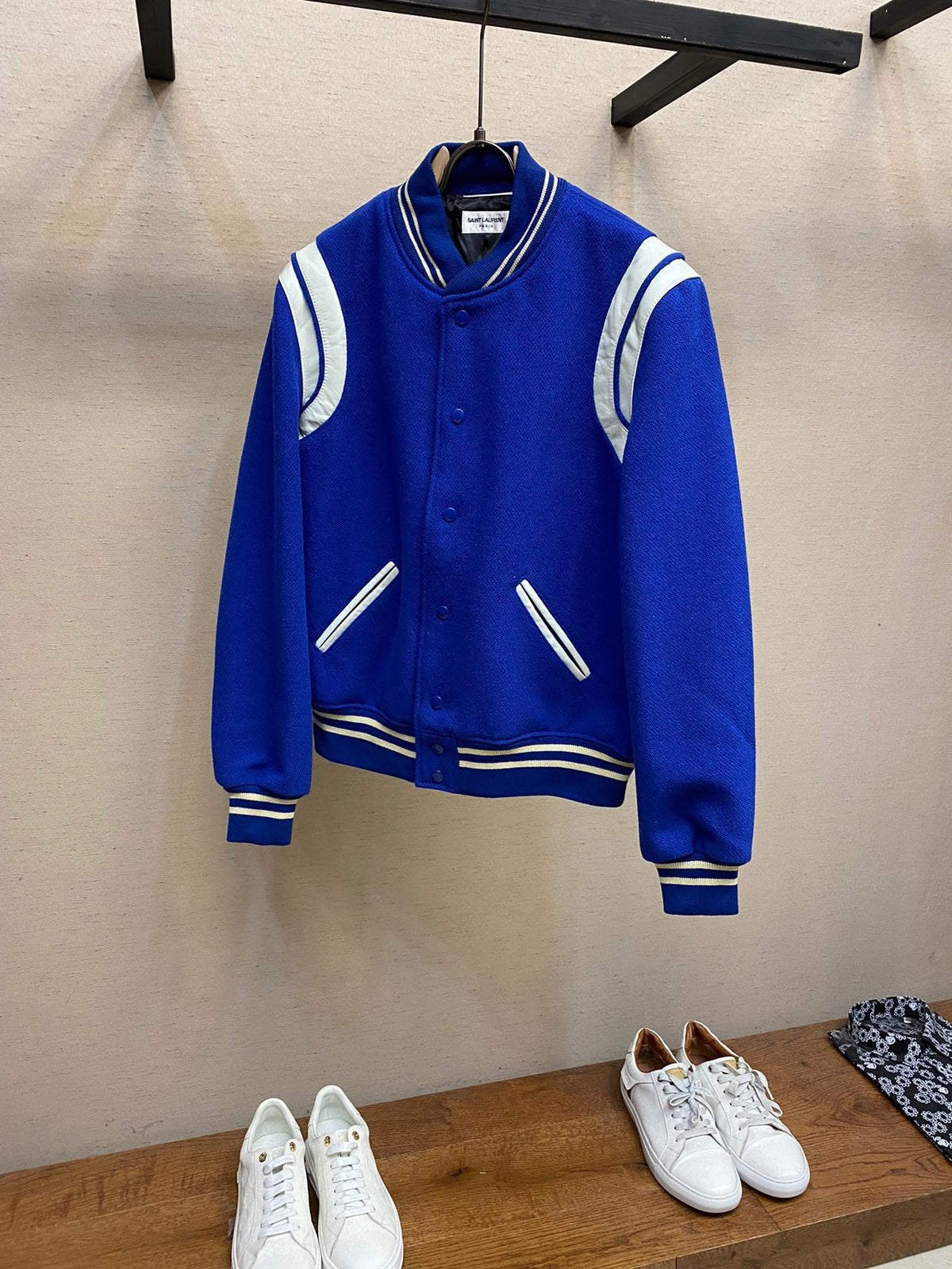 Green Wool Contrast Sleeve Varsity - Men's