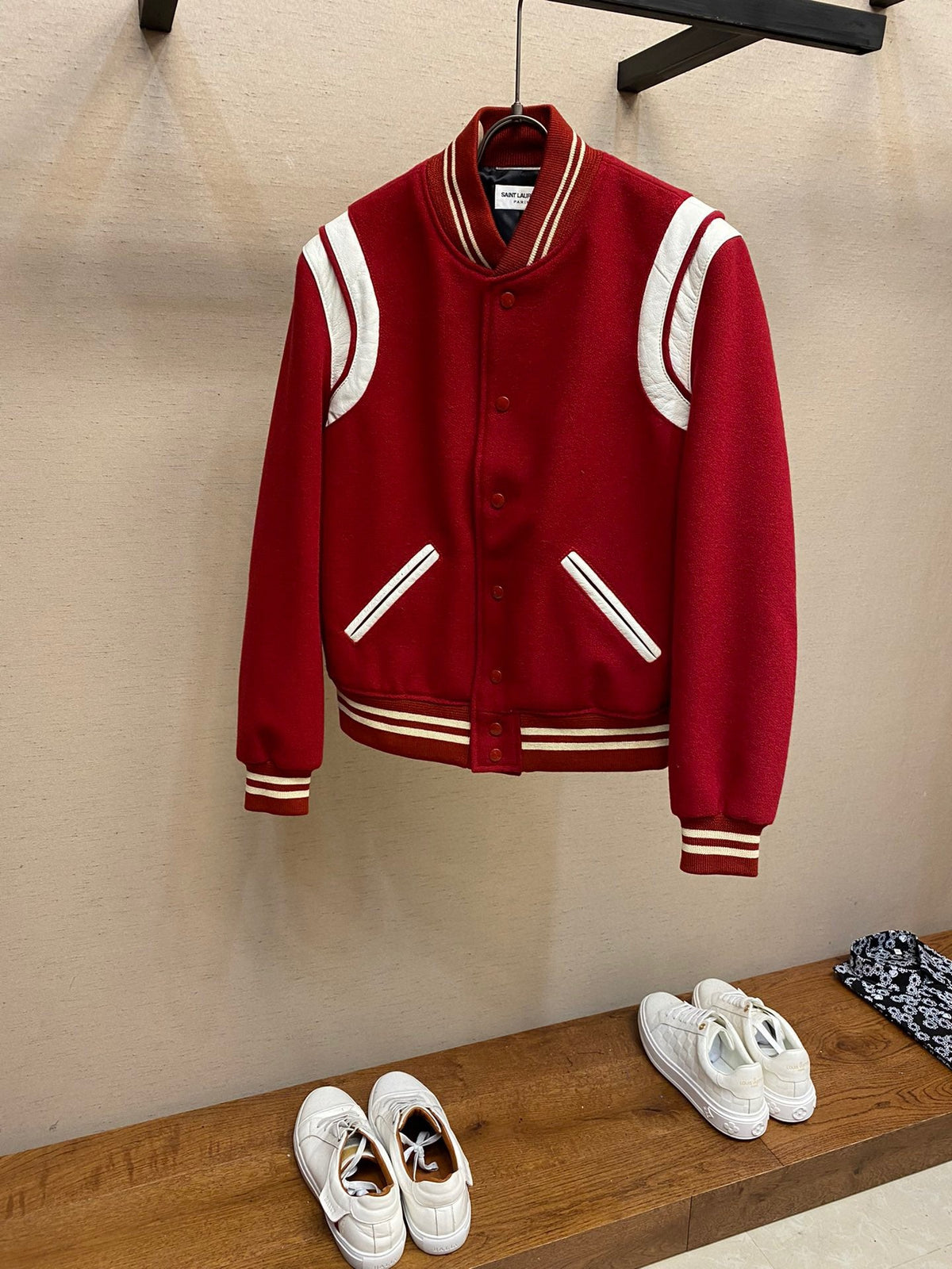 Green Wool Contrast Sleeve Varsity - Men's