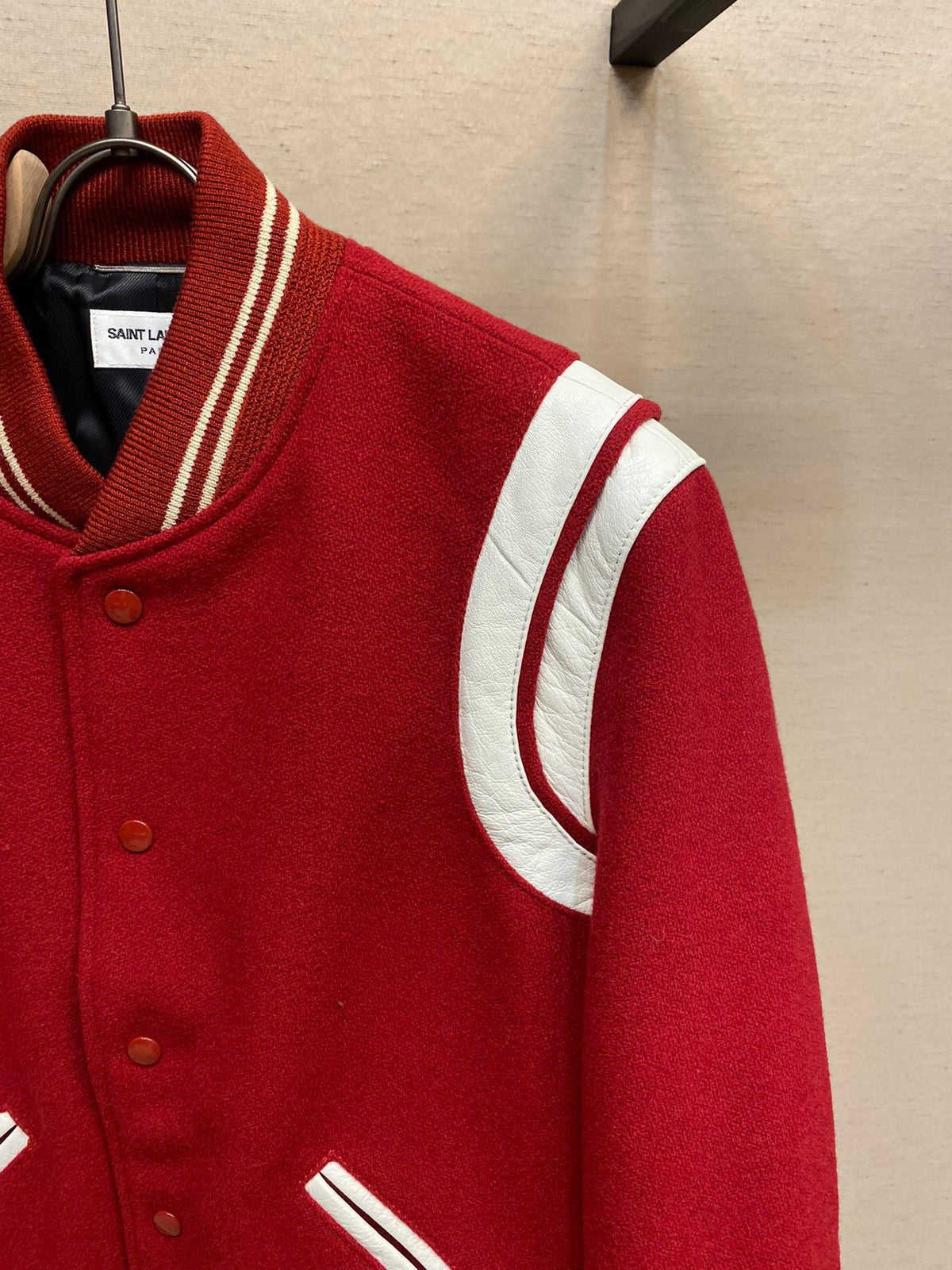 Green Wool Contrast Sleeve Varsity - Men's