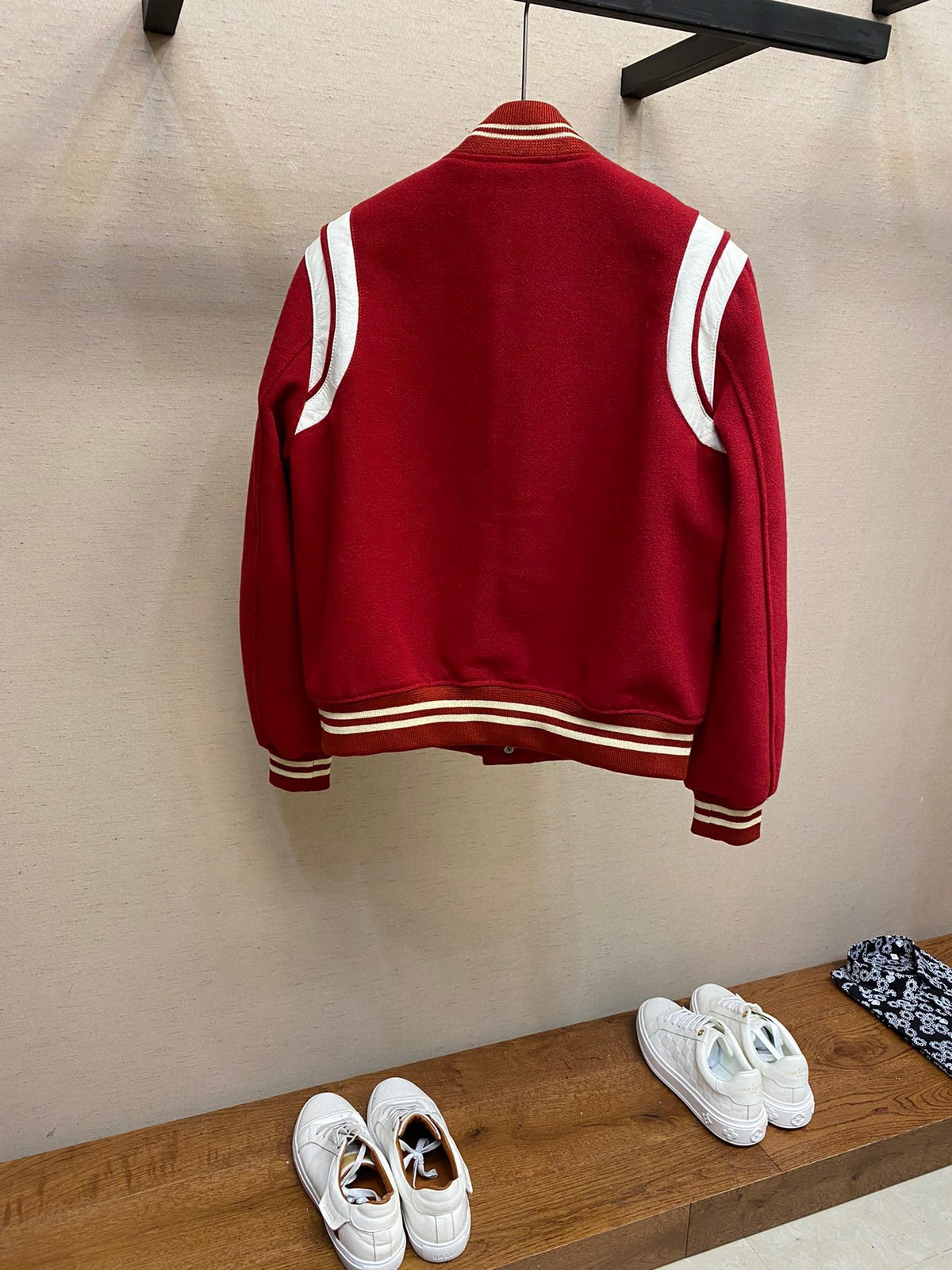 Green Wool Contrast Sleeve Varsity - Men's