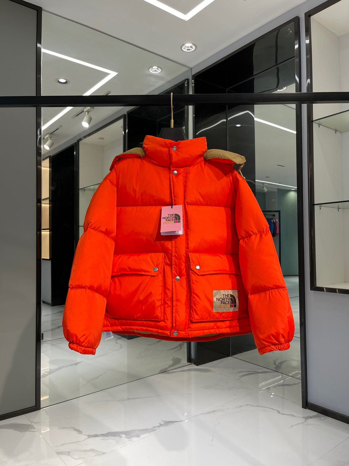 White and Red Puffer Jacket - Men's