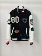 Schwarze Woll-Collegejacke mit Zahlenmotiv – Herren