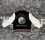 Schwarze Woll-Collegejacke mit Zahlenmotiv – Herren