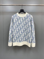 Blue Jacquard Contrast Trim Crewneck - Men's