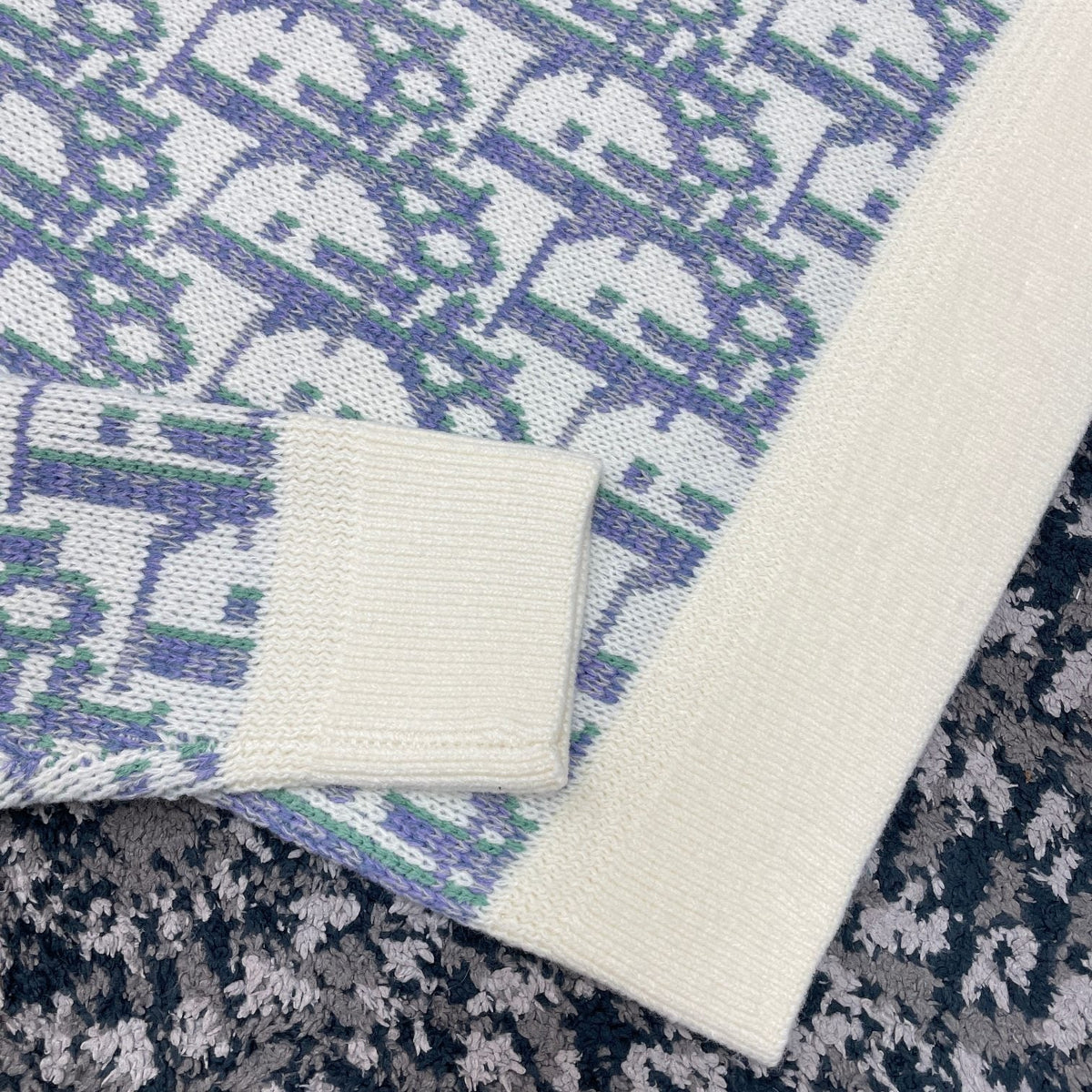Blue Jacquard Contrast Trim Crewneck - Men's