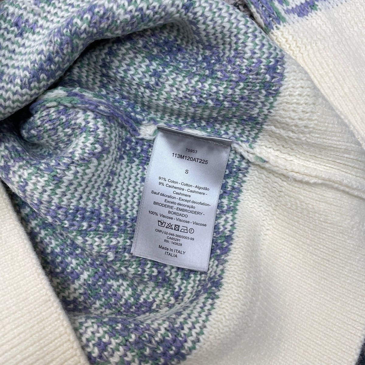 Blue Jacquard Contrast Trim Crewneck - Men's
