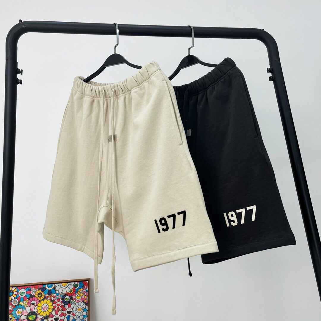 Black Cotton Numeral Print Shorts - Men's