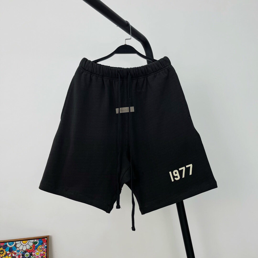 Black Cotton Numeral Print Shorts - Men's