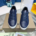 Navy Leather Striped Low-Top - Men's