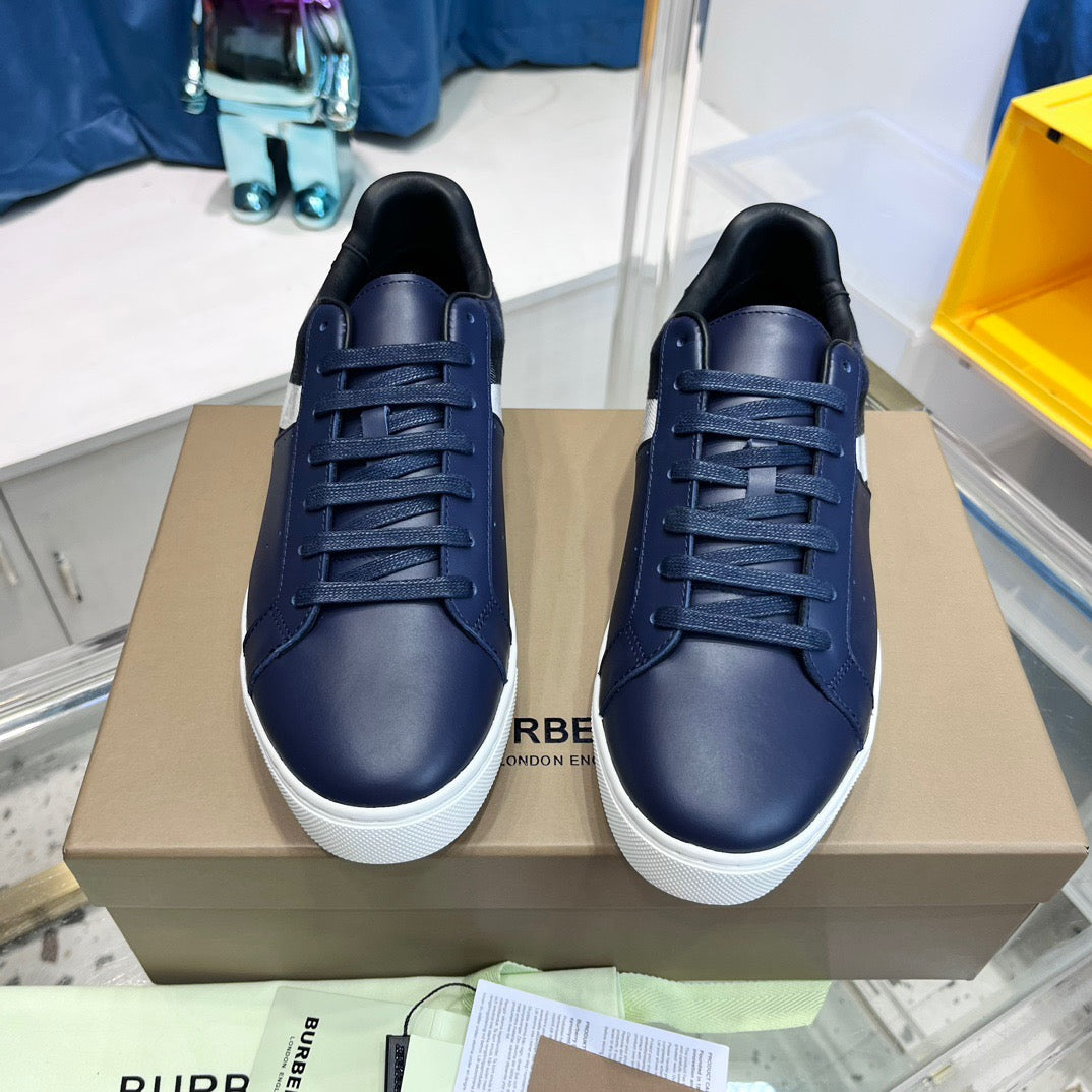 Navy Leather Striped Low-Top - Men's