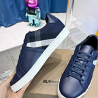 Navy Leather Striped Low-Top - Men's