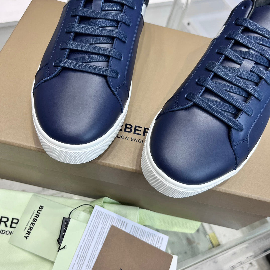 Navy Leather Striped Low-Top - Men's